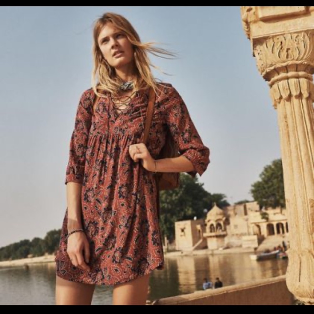 Madewell Garnet Red Silk Assam Boho Dress. Size S. - Picture 2 of 6